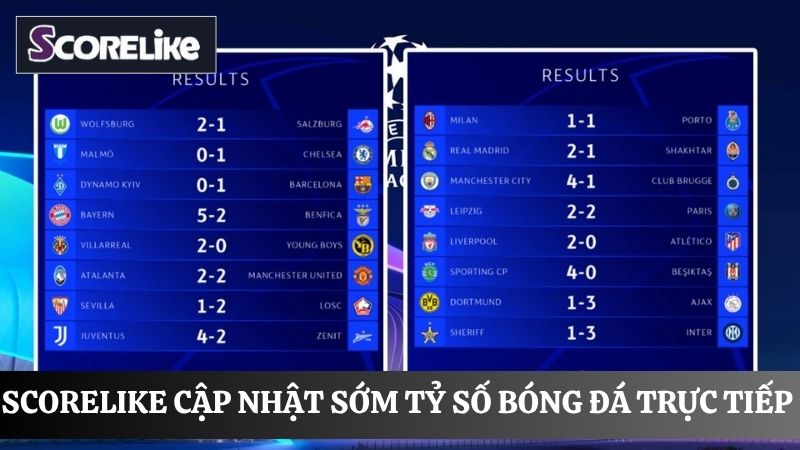 Tỷ số bóng đá trực tuyến cập nhật nhanh nhất tại Scorelike 